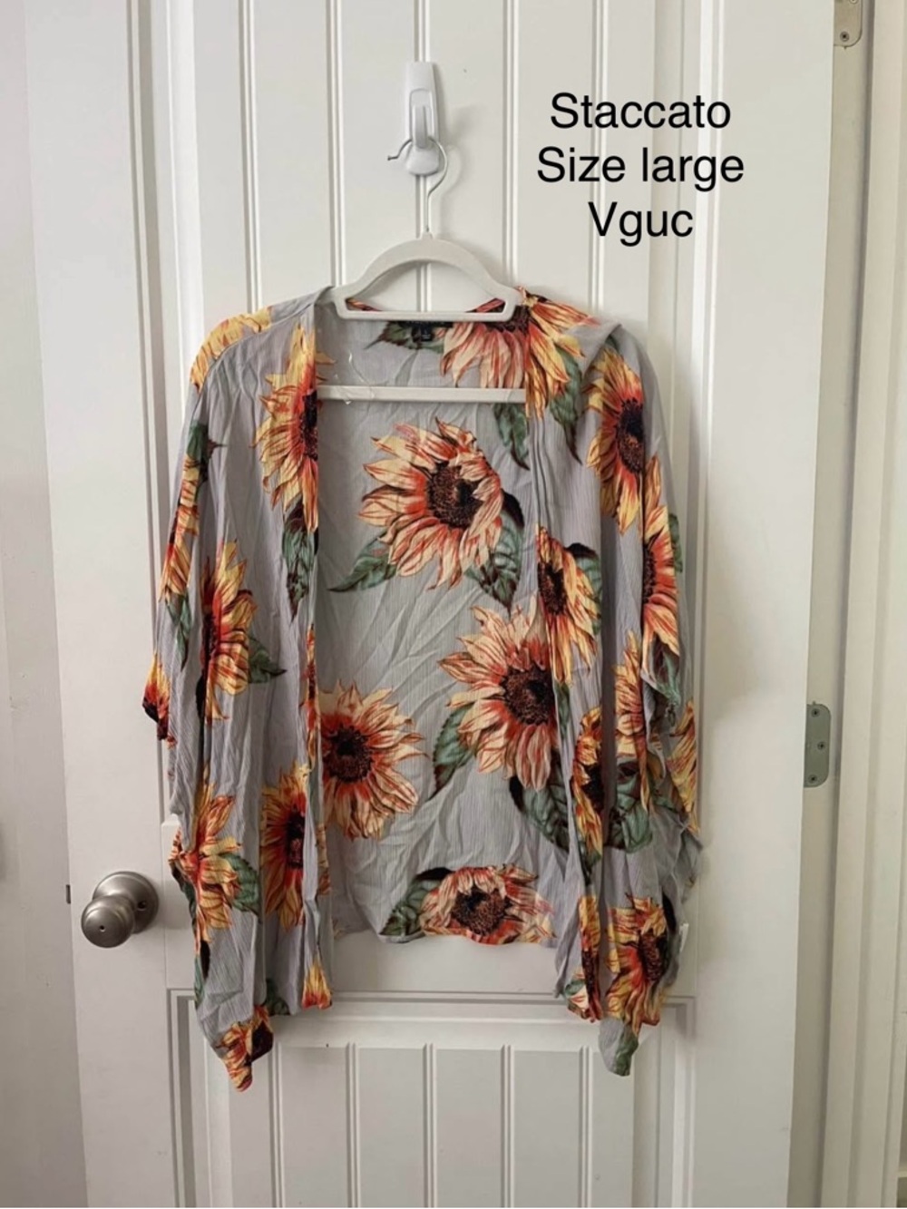 Staccato Sunflower Open Front Kimono - Gray, Yellow & Green
